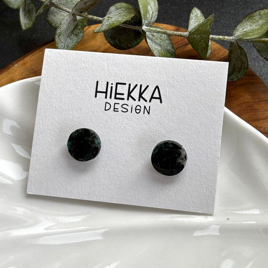 Blue Opalized Wood Circle Studs - dark