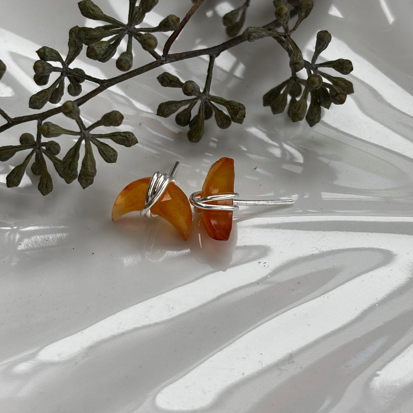 Carnelian Moon Wrapped Studs