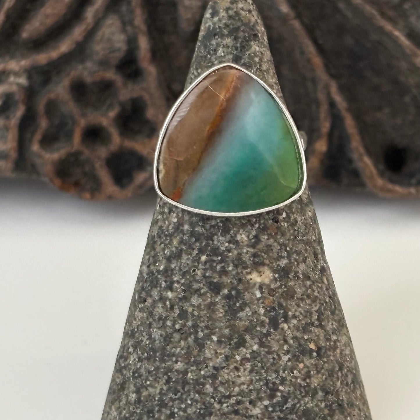 Blue Opalized Wood Ring Size 6.5