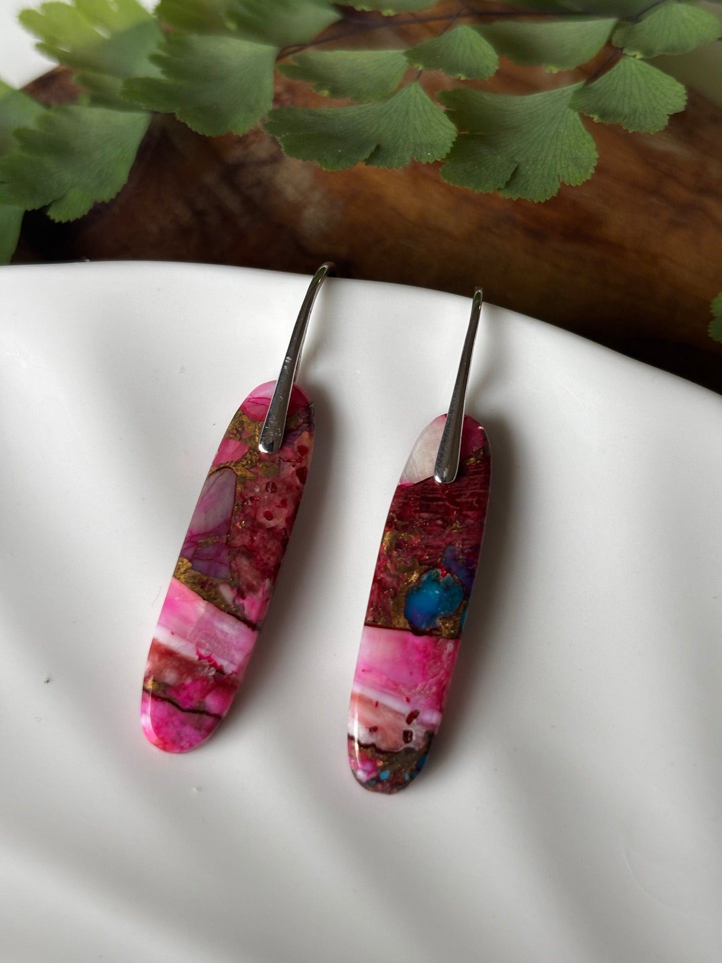 Pink Spiny Oyster Turquoise Earrings