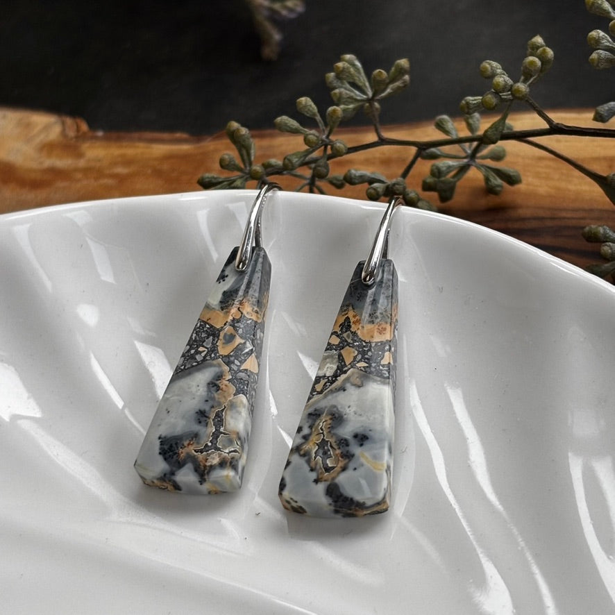 Maligano Jasper Dangle Earrings -Grey