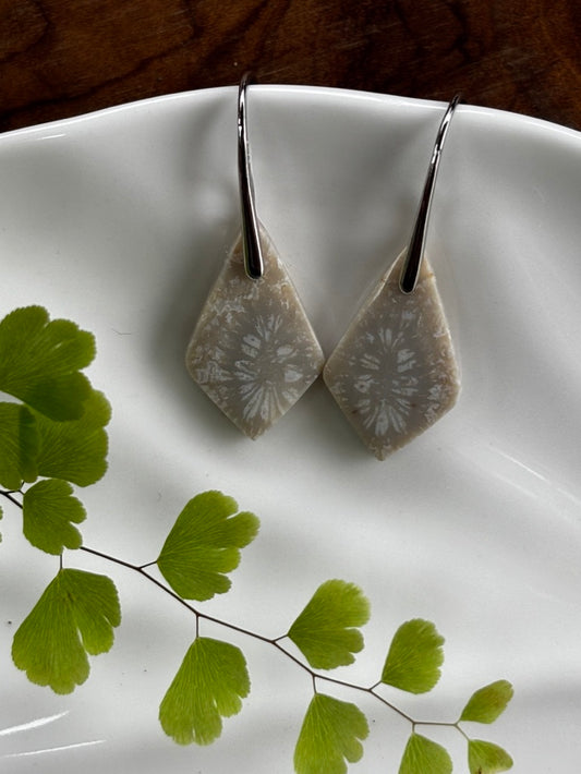 Fossilized Coral Kite Earrings