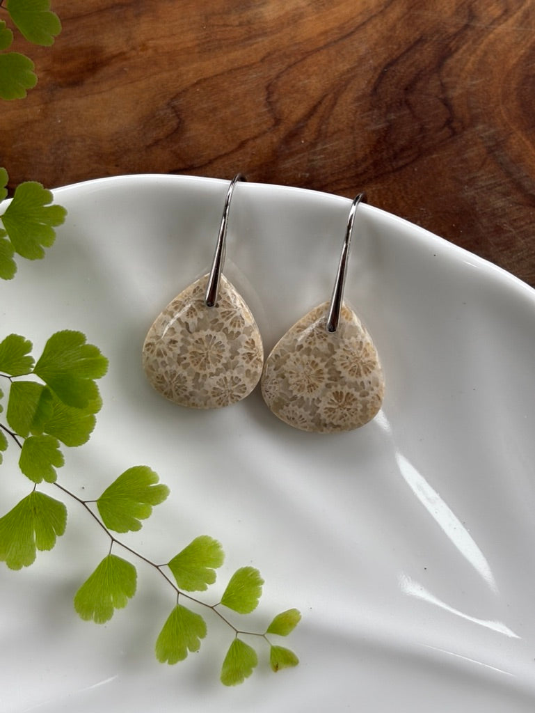 Fossilized Coral Dangle Earrings