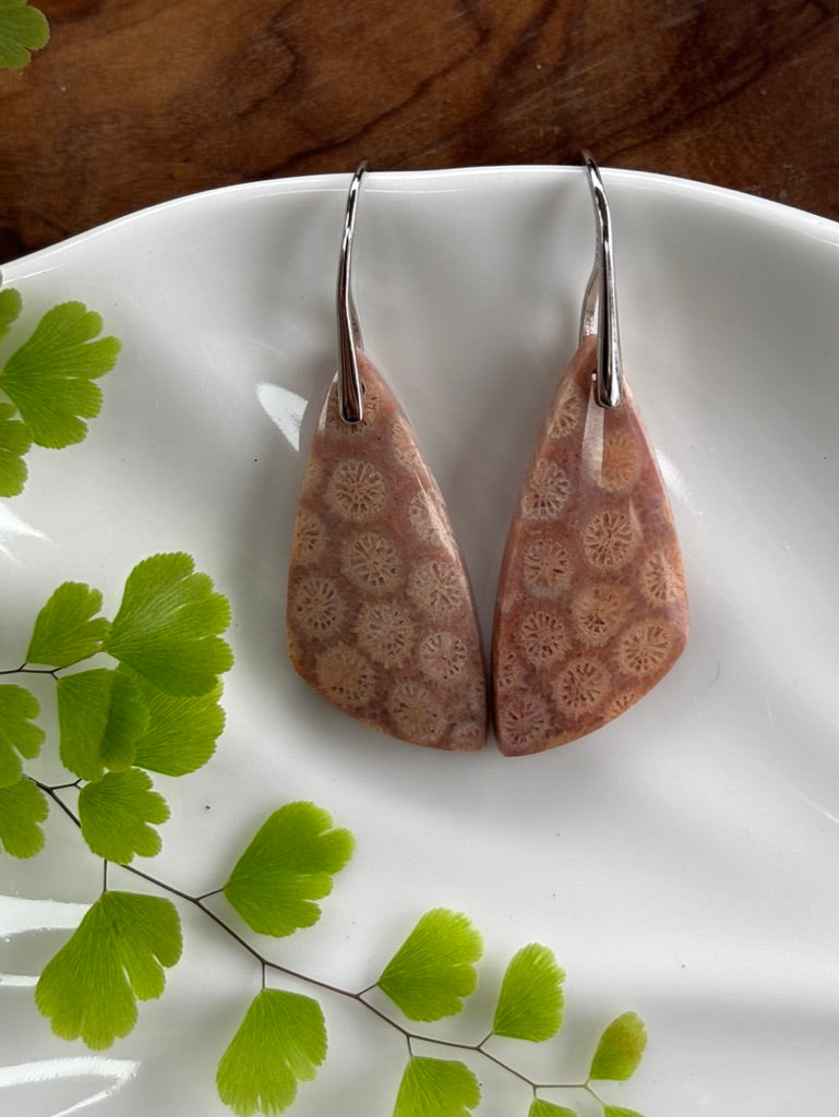 Red Fossilized Coral Dangle Earrings