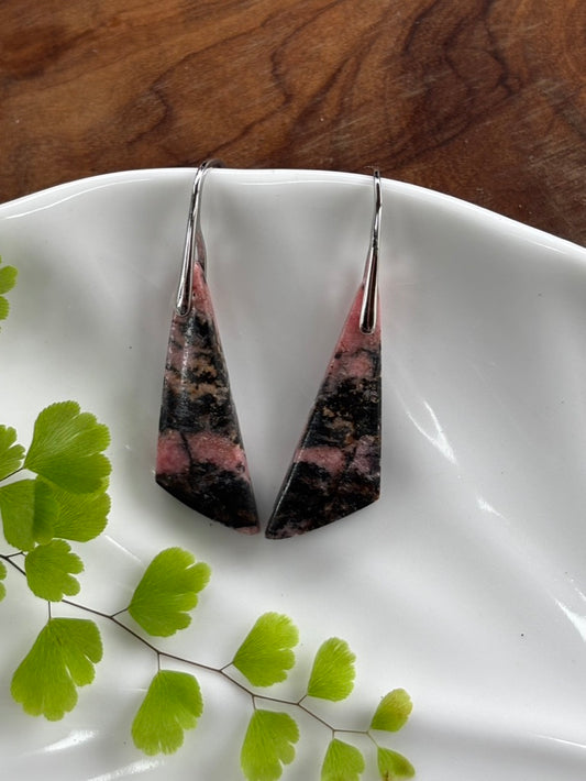 Rhodonite Triangle Earrings