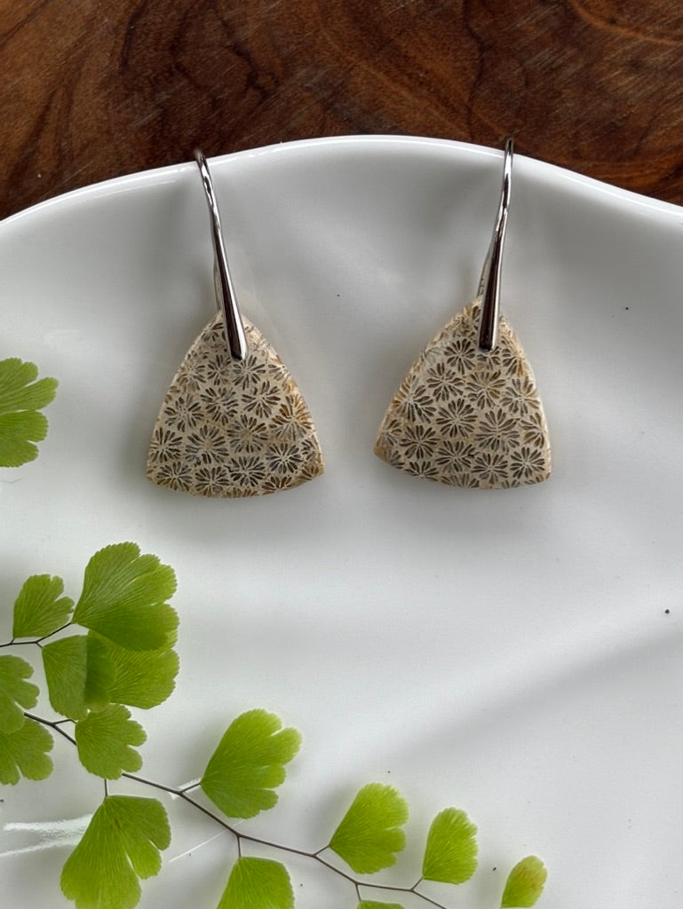 Fossilized Coral Dangle Earrings
