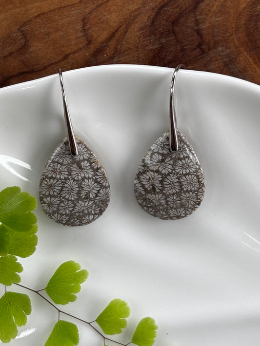 Black Fossilized Coral Dangle Earrings