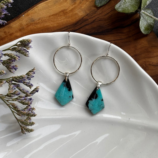 Blue Opalized Wood Dangle Earrings