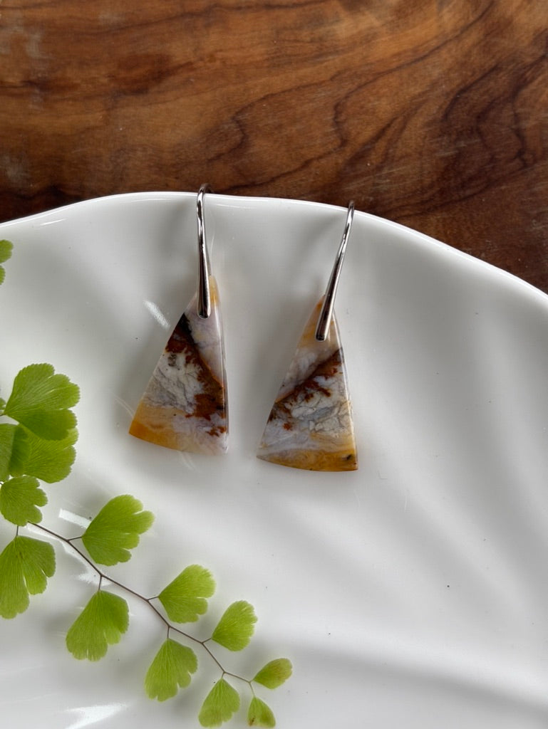 Petrified Wood Triangle Earrings