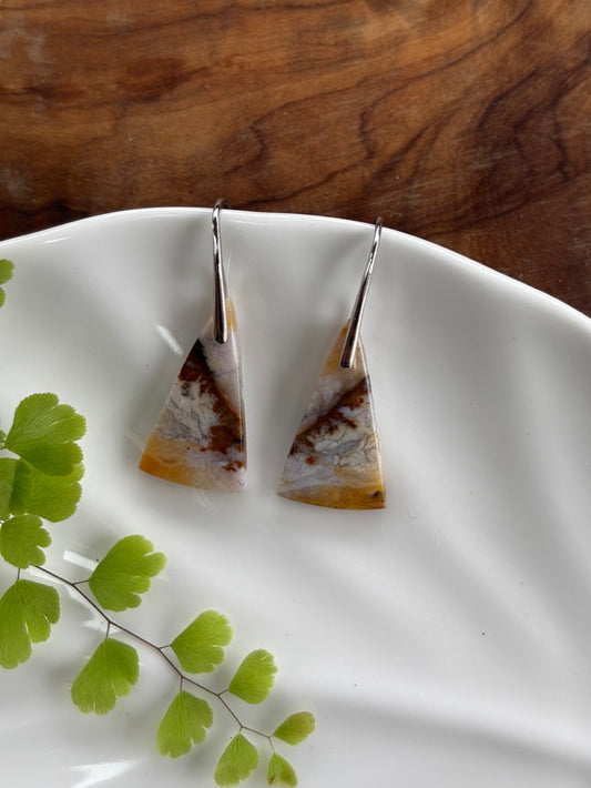 Petrified Wood Triangle Earrings