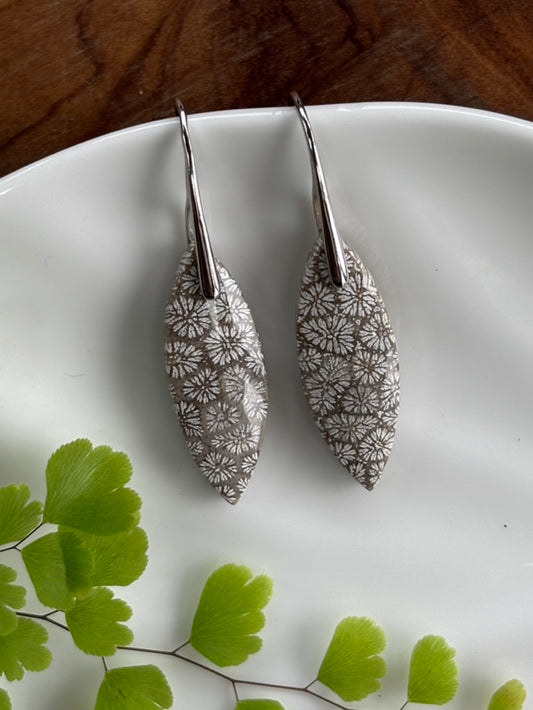 Black Fossilized Coral Dangle Earrings