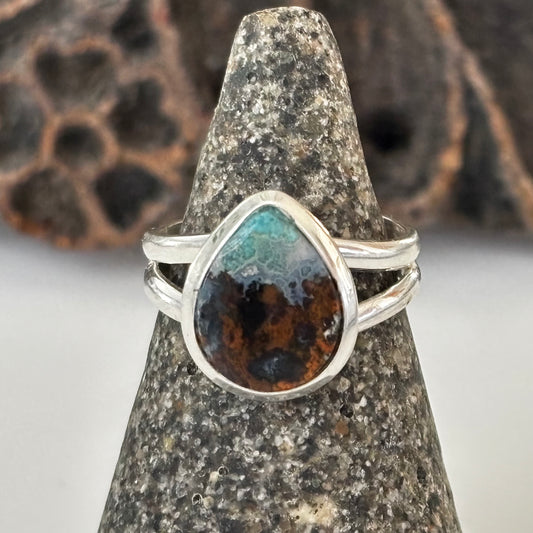 Blue Opalized Wood Ring Sz 7