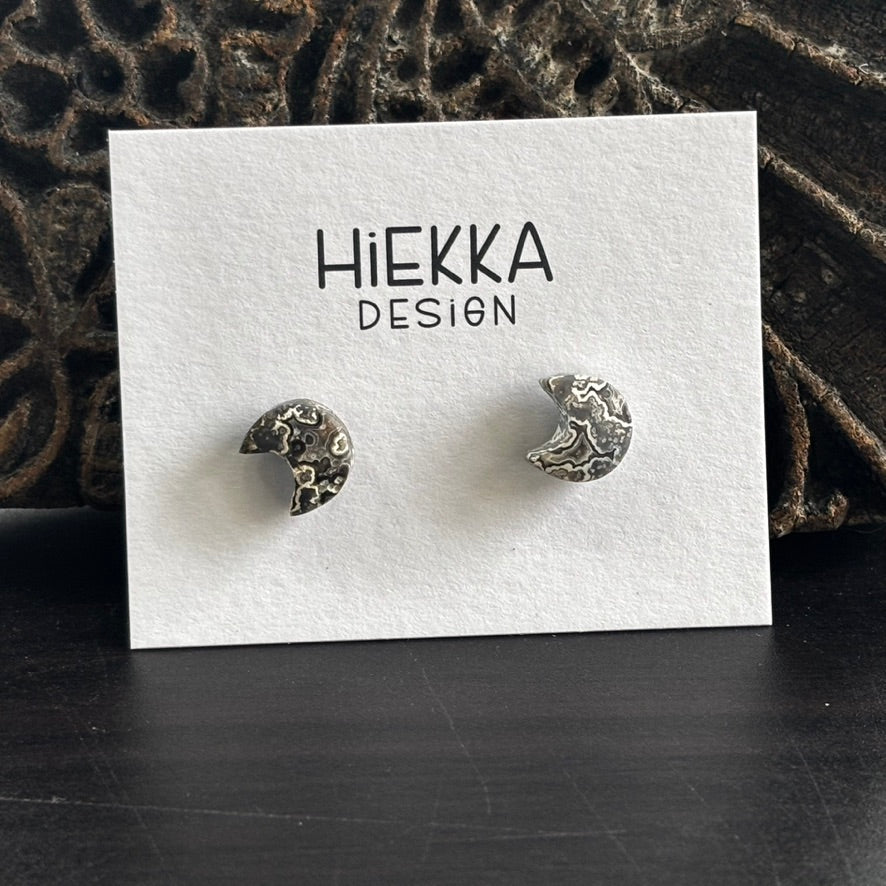 Crazy Lace Agate Moon Studs