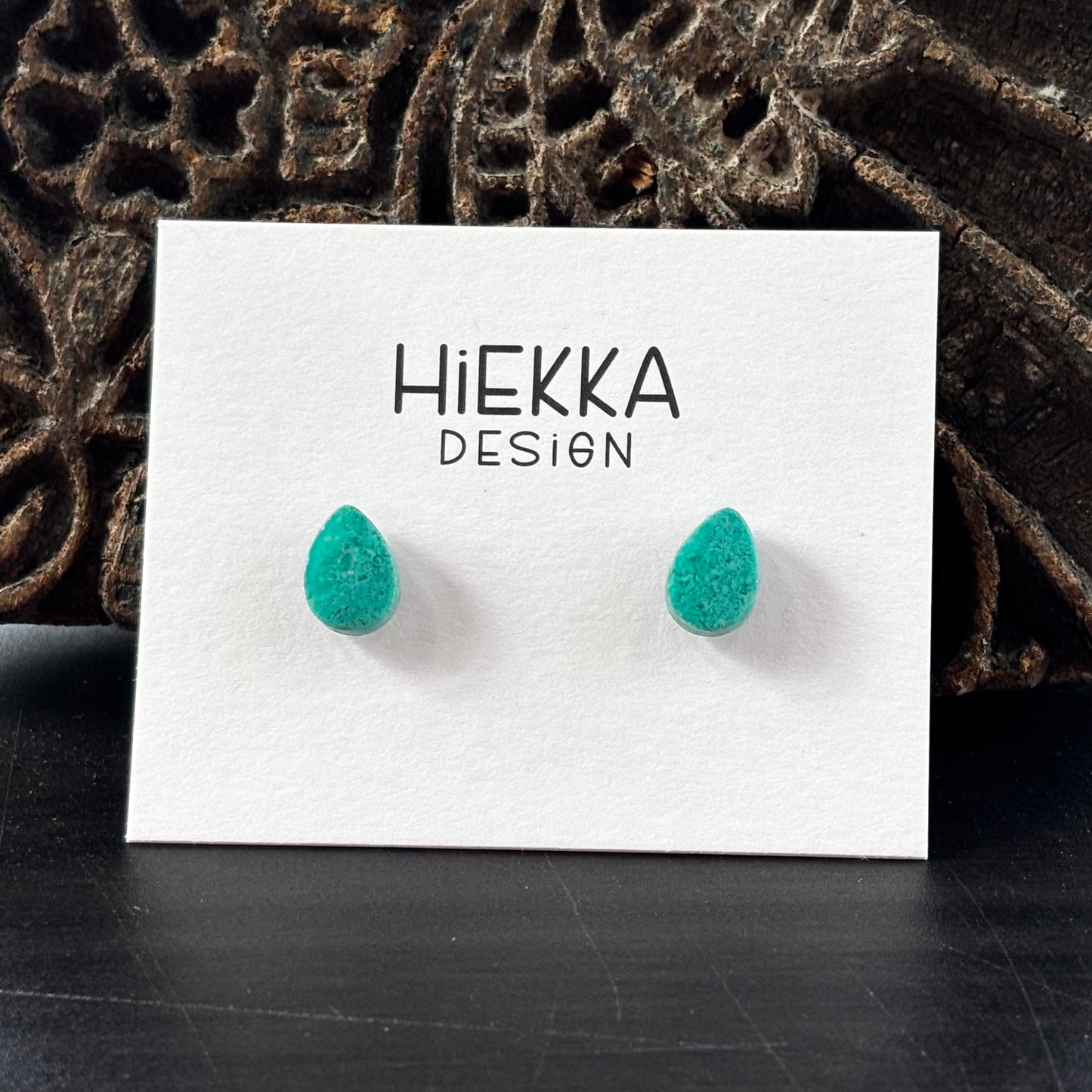 Small Teardrop Blue Opal Wood Studs