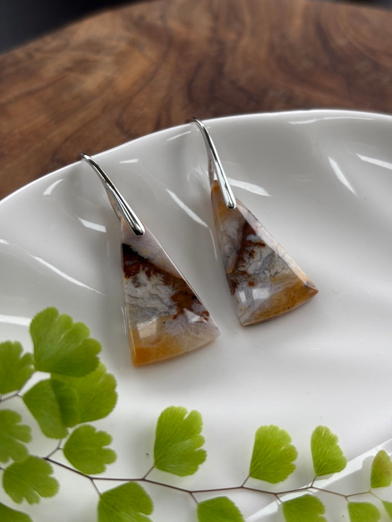 Petrified Wood Triangle Earrings