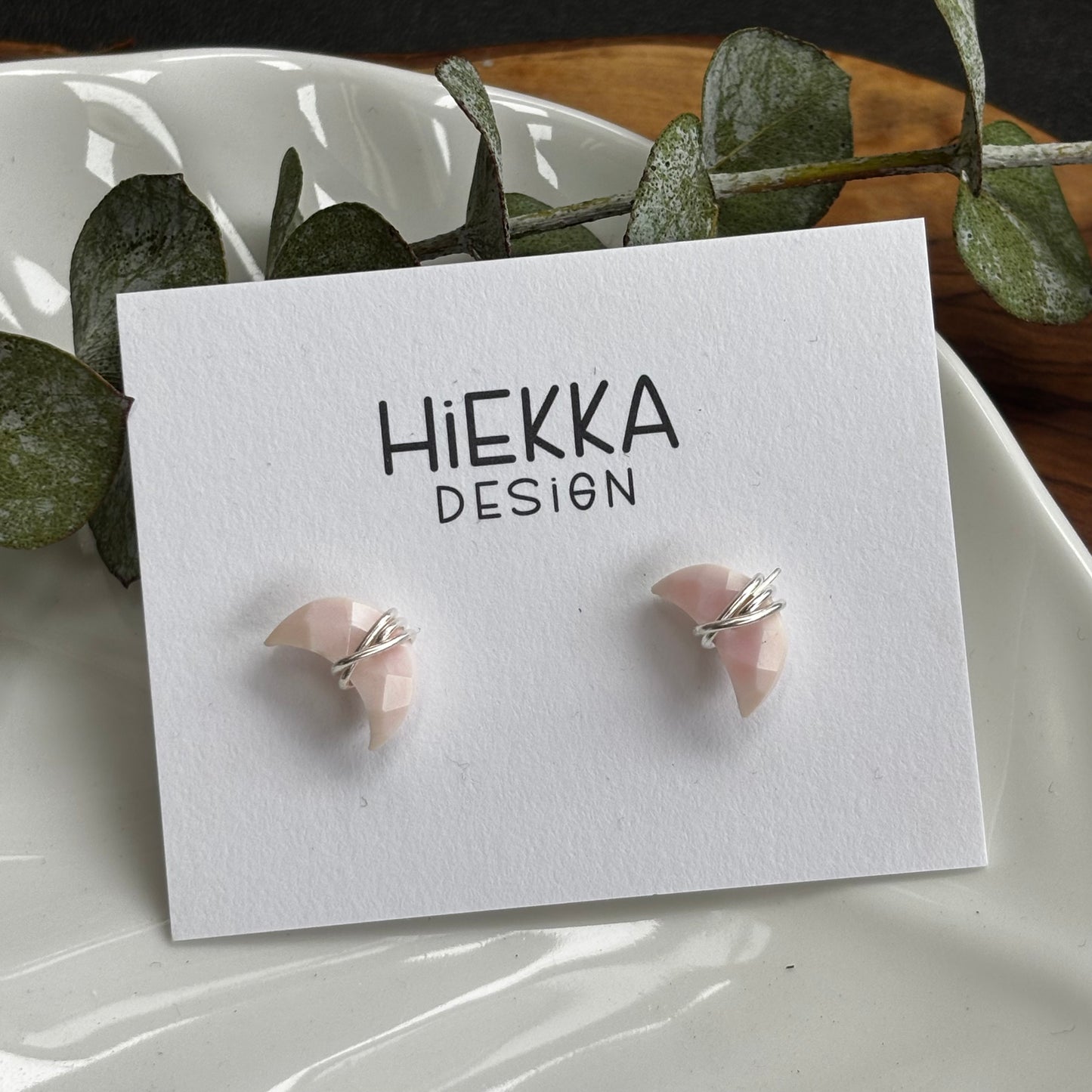 Pink Opal Moon Wrapped Studs