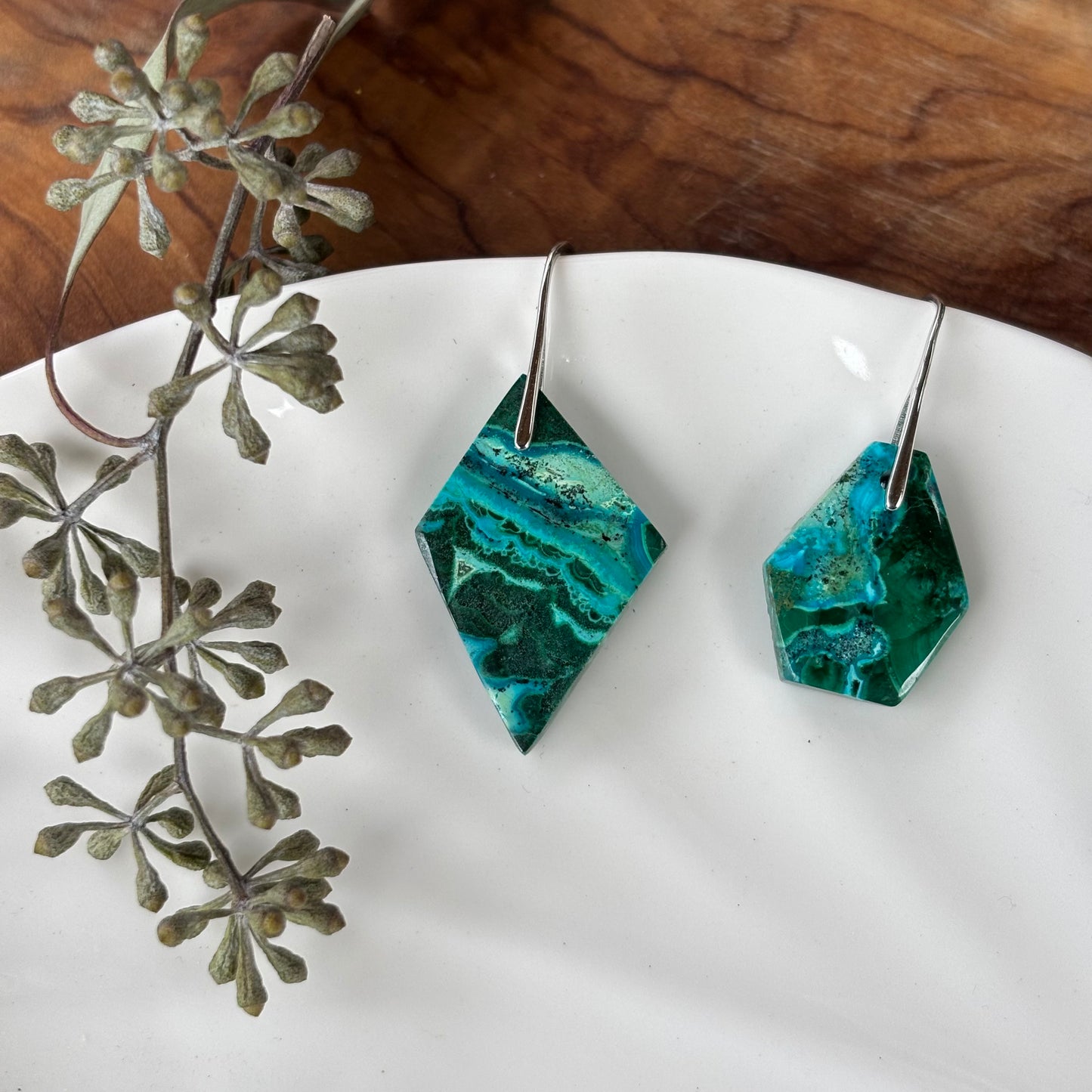 Malachite Chrysocolla Asymetrical Earrings