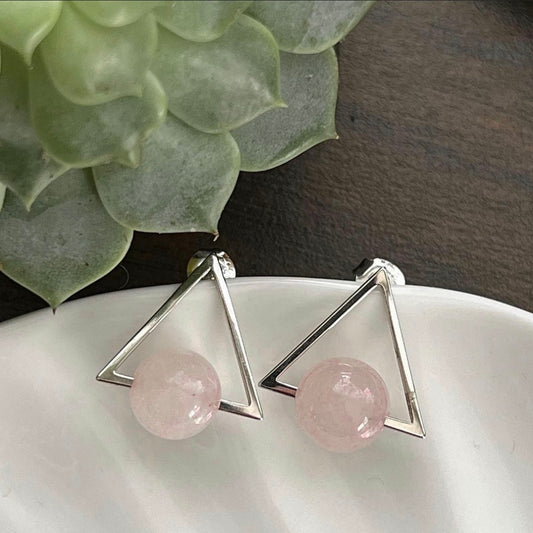 Rose Quartz Triangle Studs