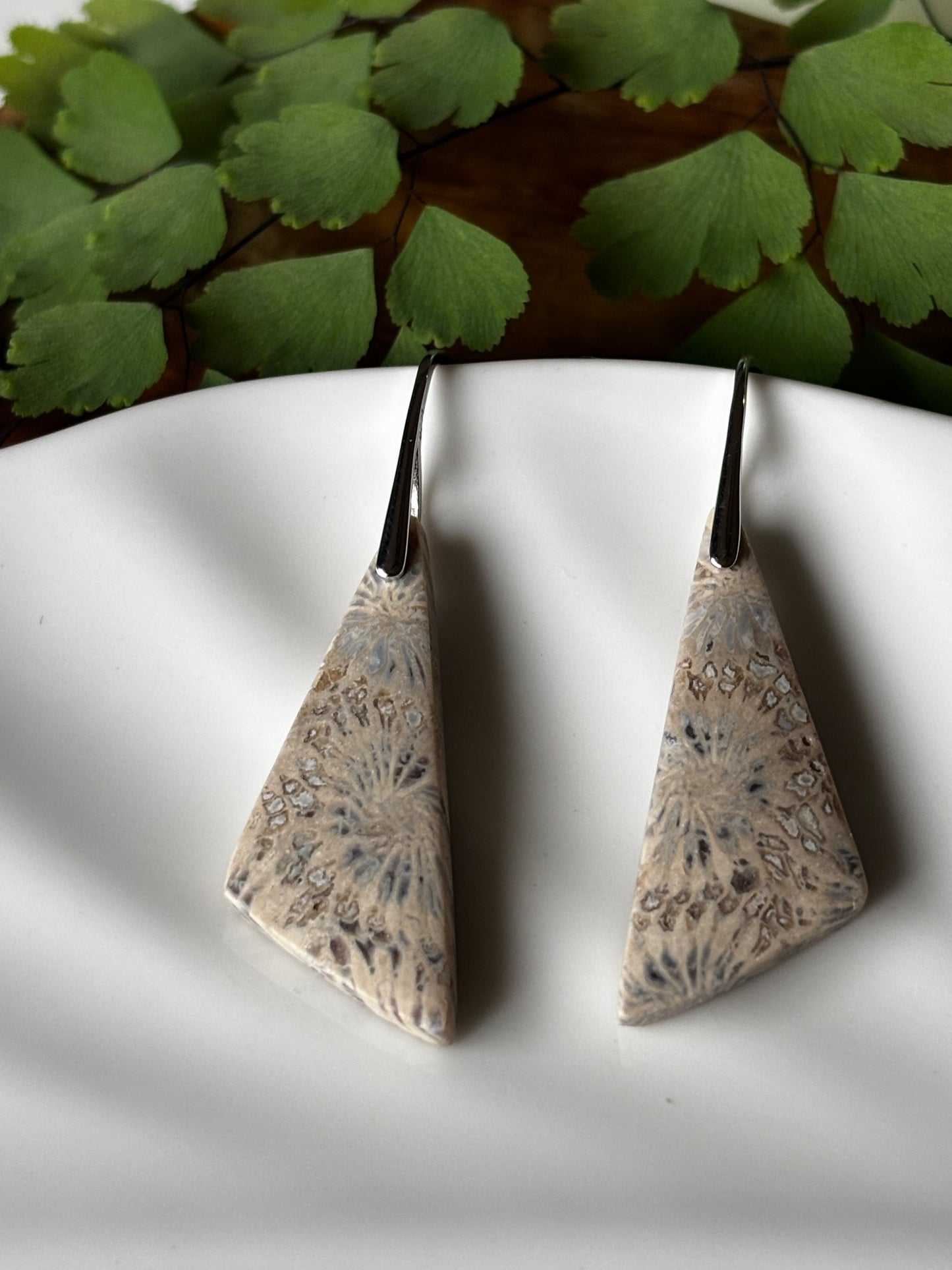 Fossilized Coral Dangle Earrings