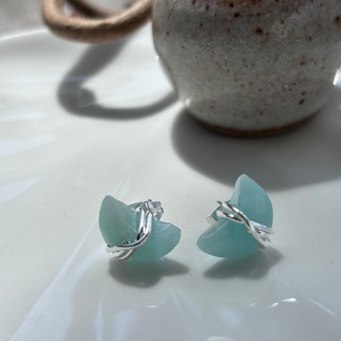 Amazonite Moon Wrapped Studs