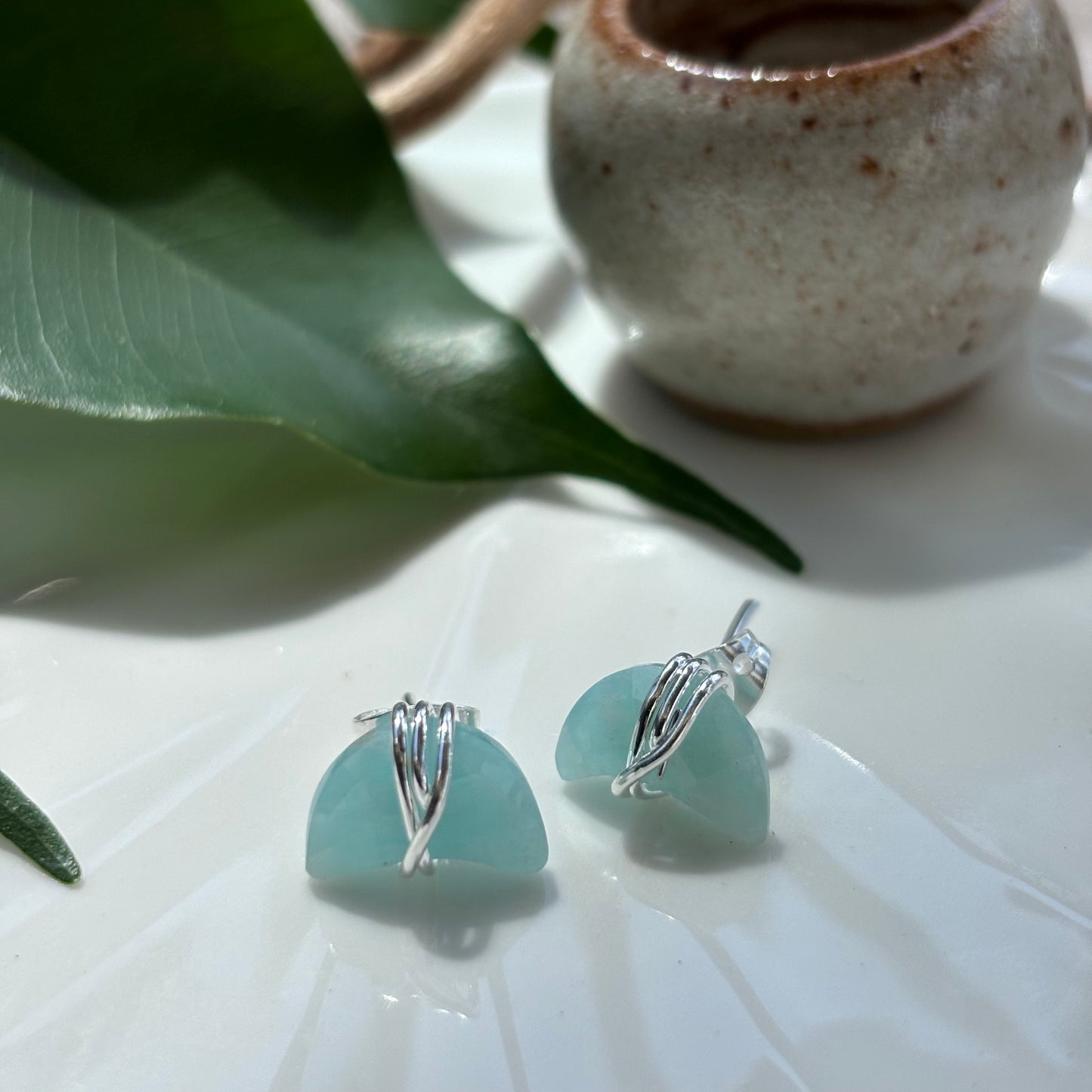 Amazonite Moon Wrapped Studs