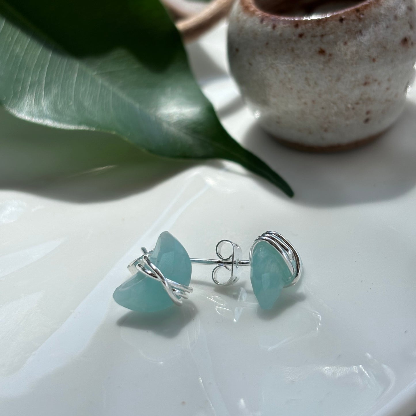 Amazonite Moon Wrapped Studs