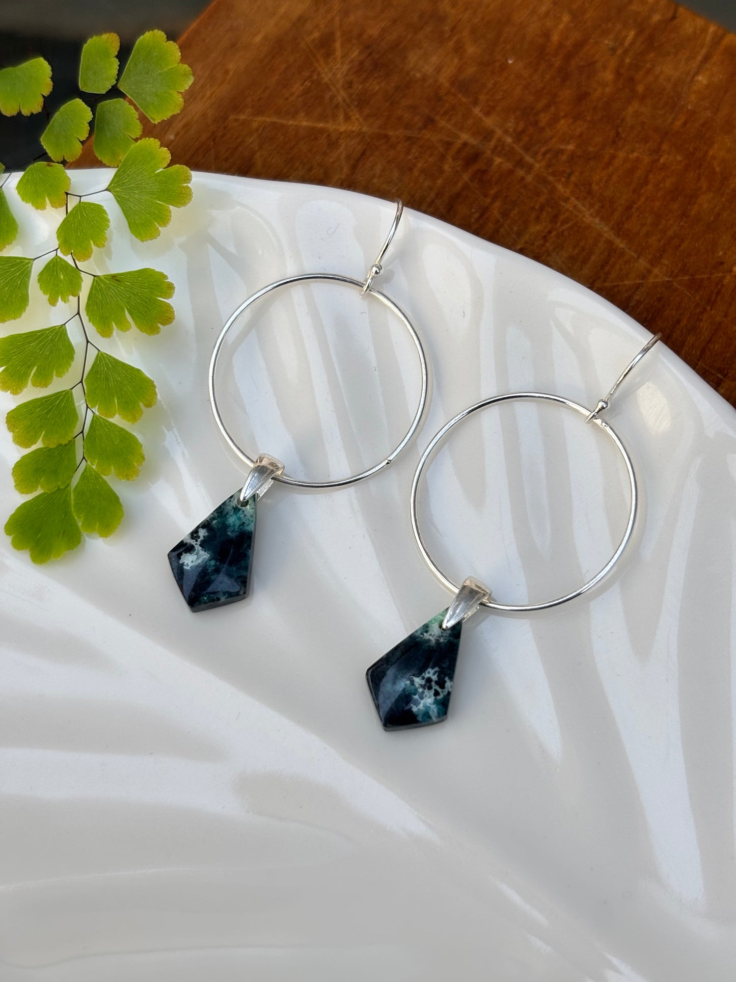 Blue Opalized Wood Dangle Earrings