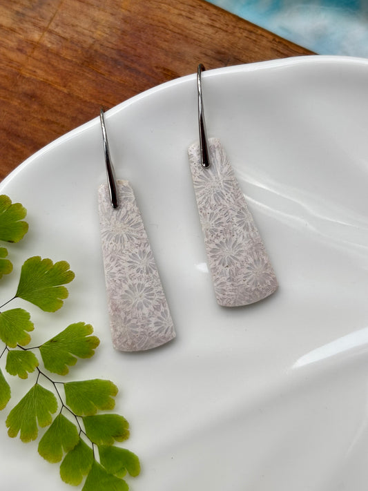 White Fossilized Coral Earrings