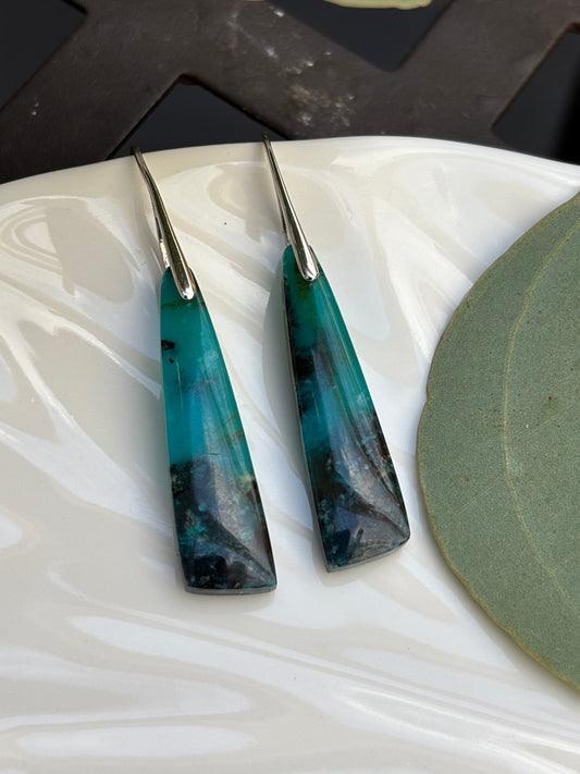 Triangle Blue Opal Wood Dangles