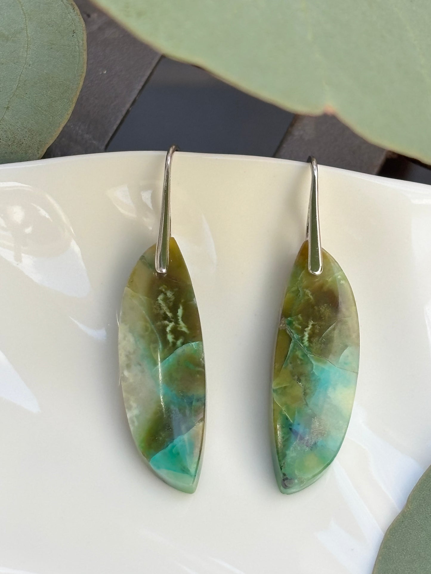 Blue Opalized Wood Drop Earrings