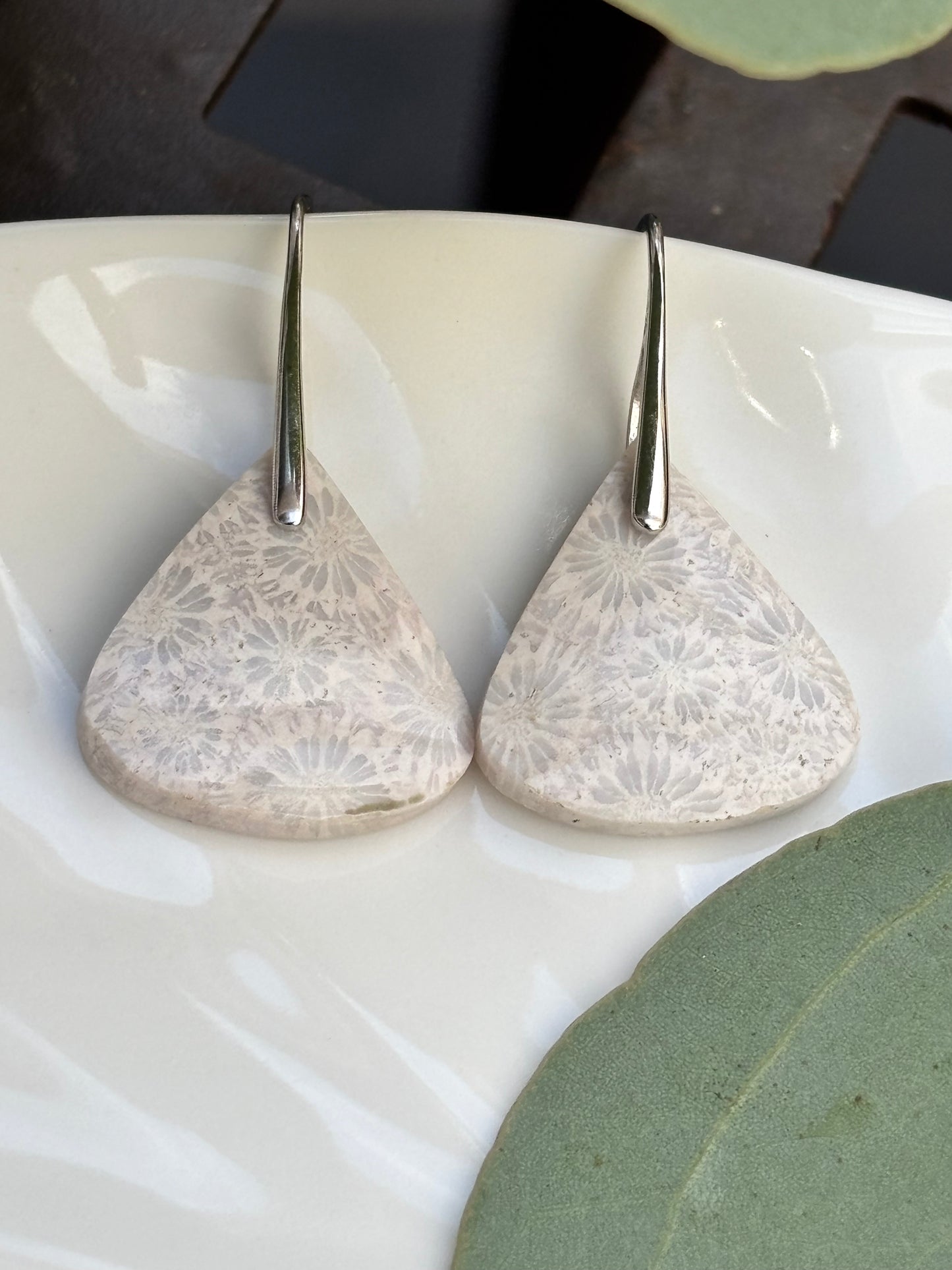 White Fossilized Coral Earrings