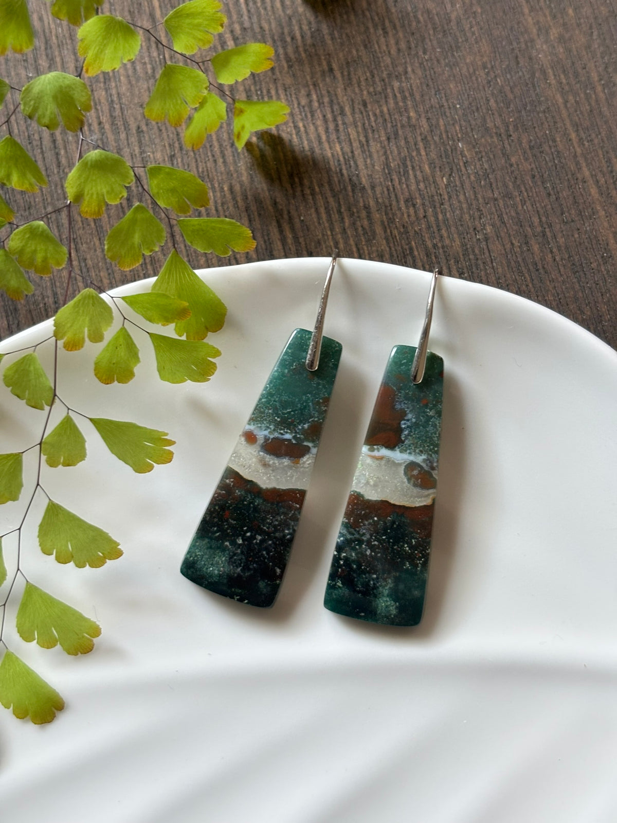 Blue Opal Wood Deep Teal Earrings