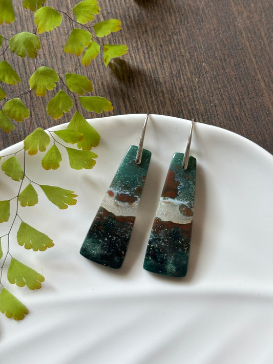 Blue Opal Wood Deep Teal Earrings
