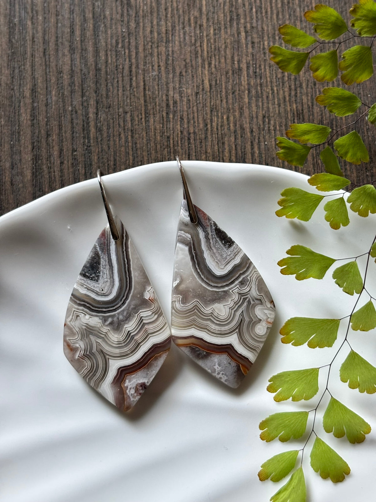 Crazy Lace Agate Grey Statement Earrings