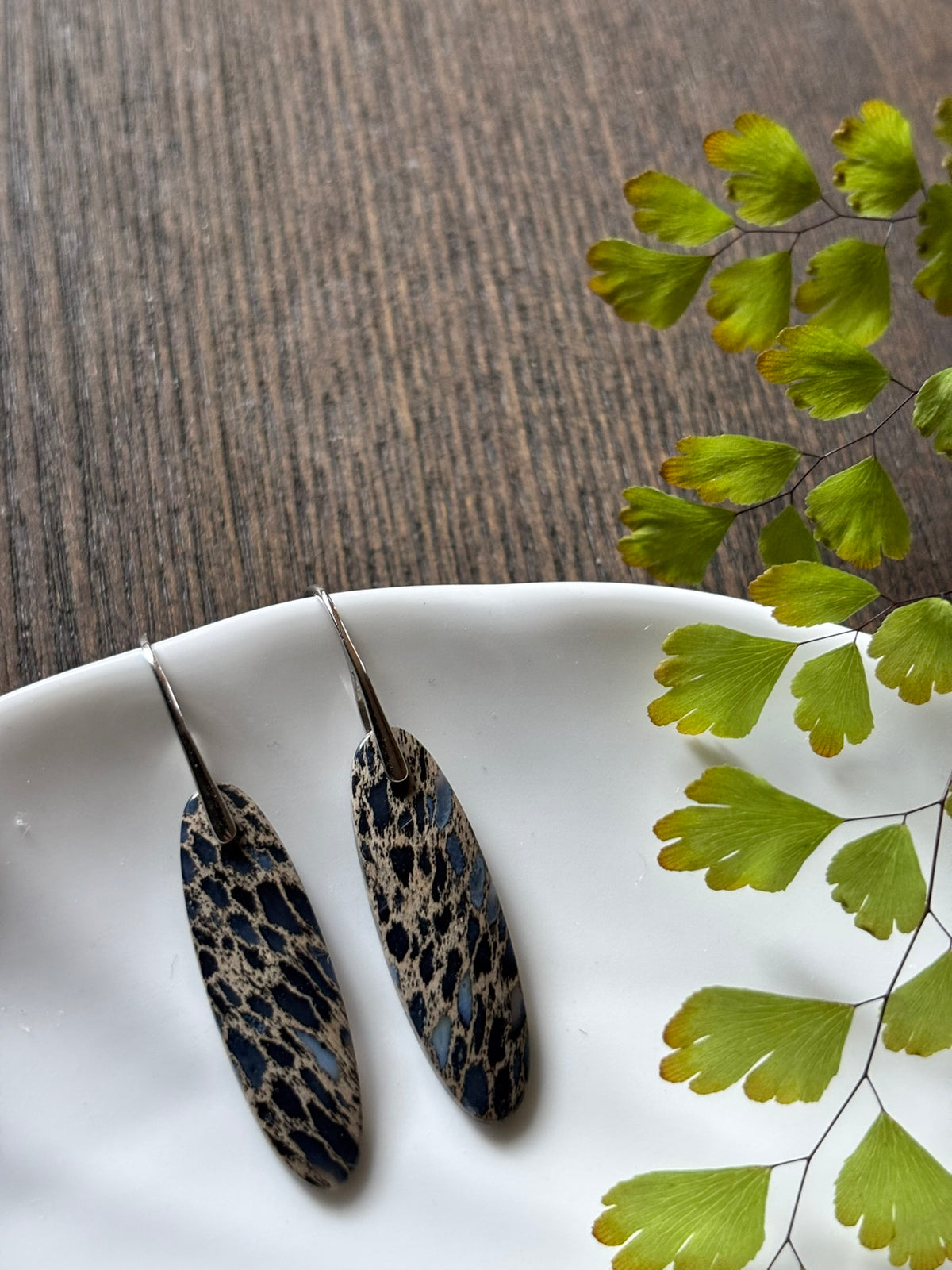 Fossilized Palm Root Black Speckle Earrings