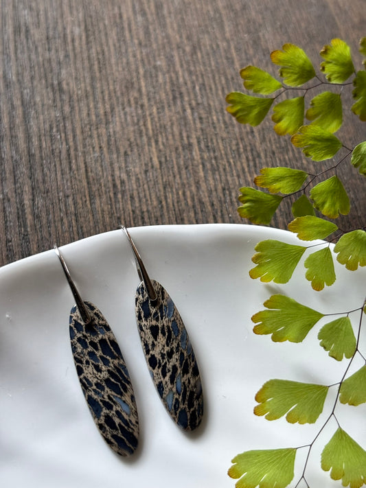 Fossilized Palm Root Black Speckle Earrings