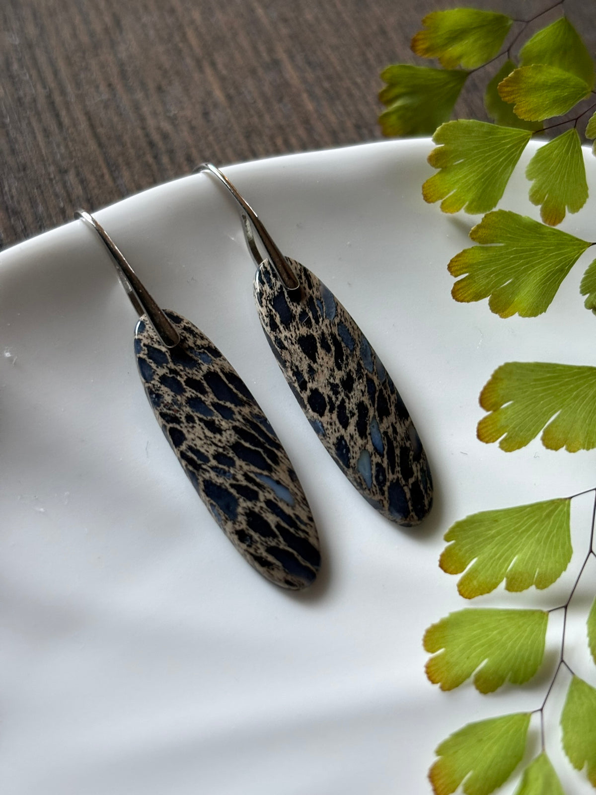 Fossilized Palm Root Black Speckle Earrings alternate view 2
