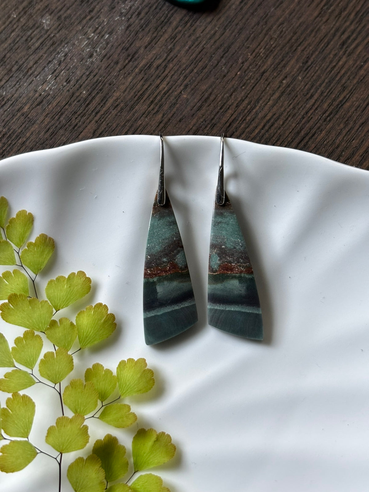Blue Opal Wood Slate Rust Earrings