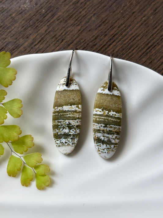 Ocean Jasper Cream Landscape Earrings