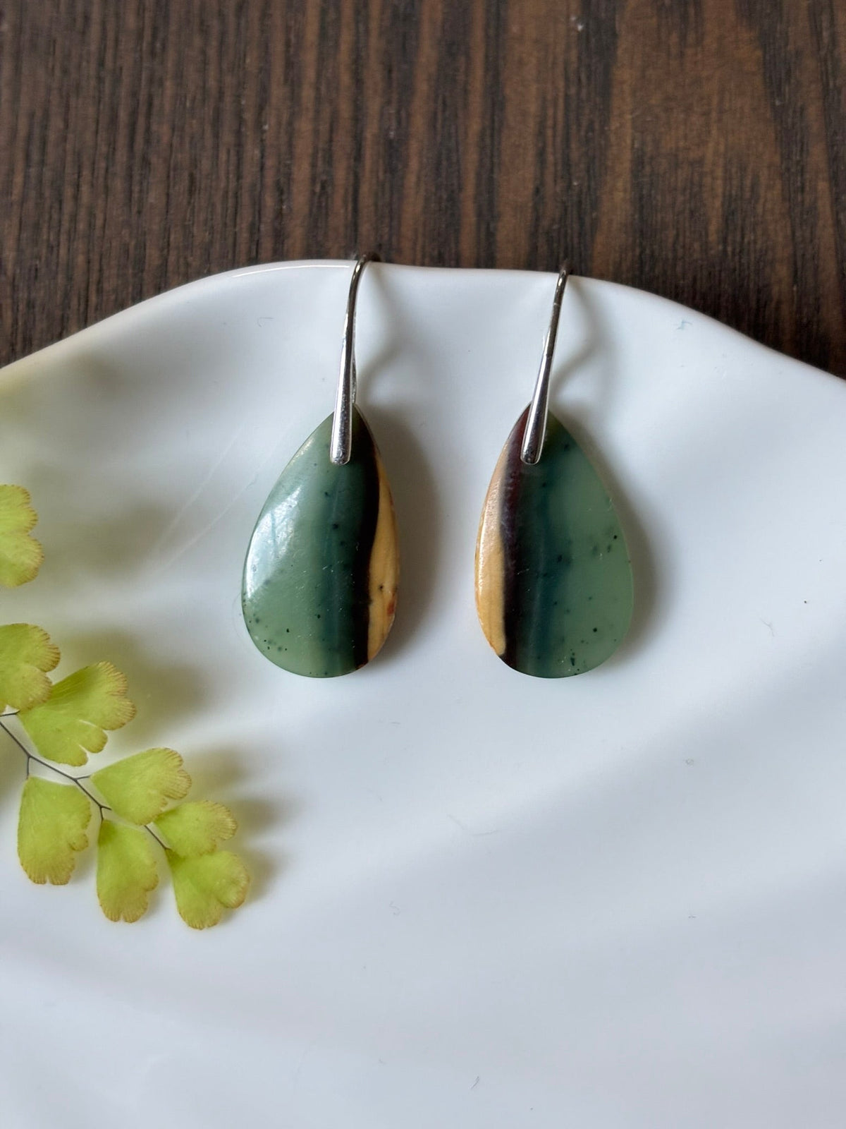Green Banded Agate Moss Green Earrings