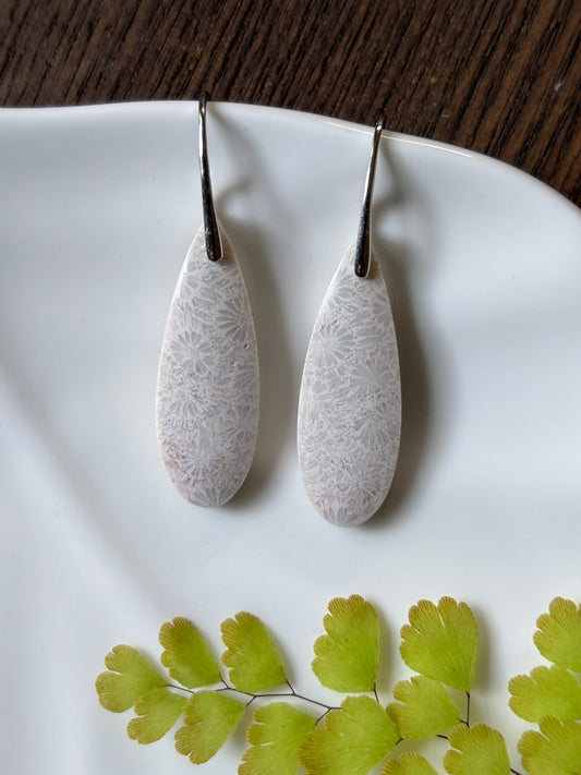Fossilized Coral Ivory Texture Earrings