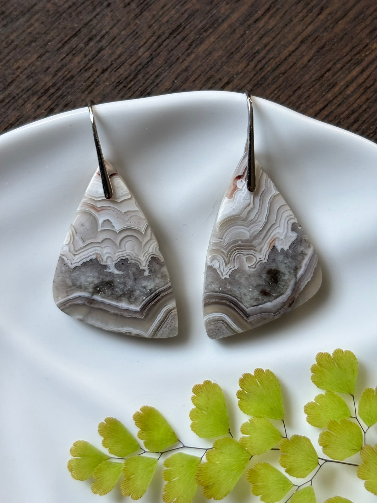 Crazy Lace Agate Grey Petite Earrings
