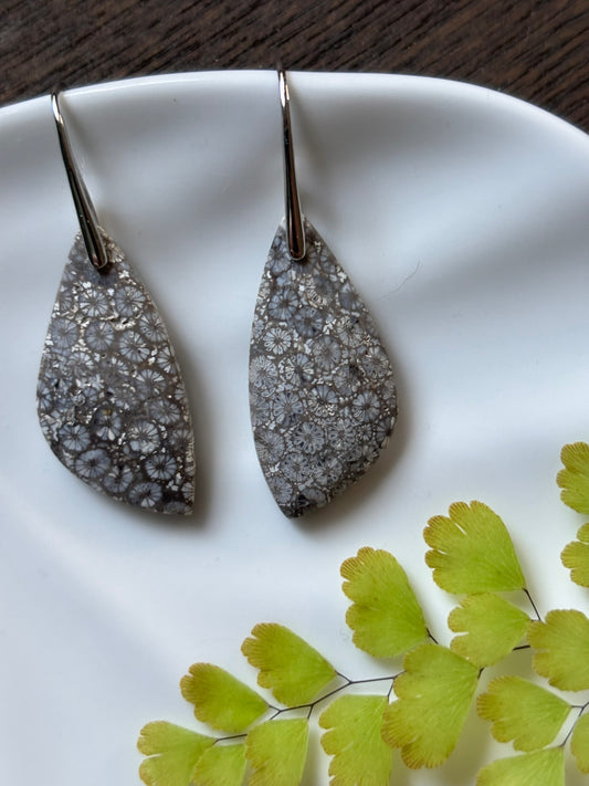 Fossilized Coral Silver Speckle Earrings