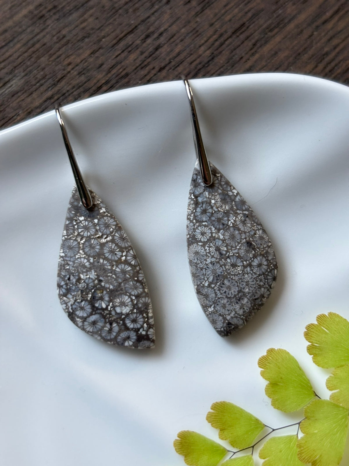 Fossilized Coral Silver Speckle Earrings alternate view 2