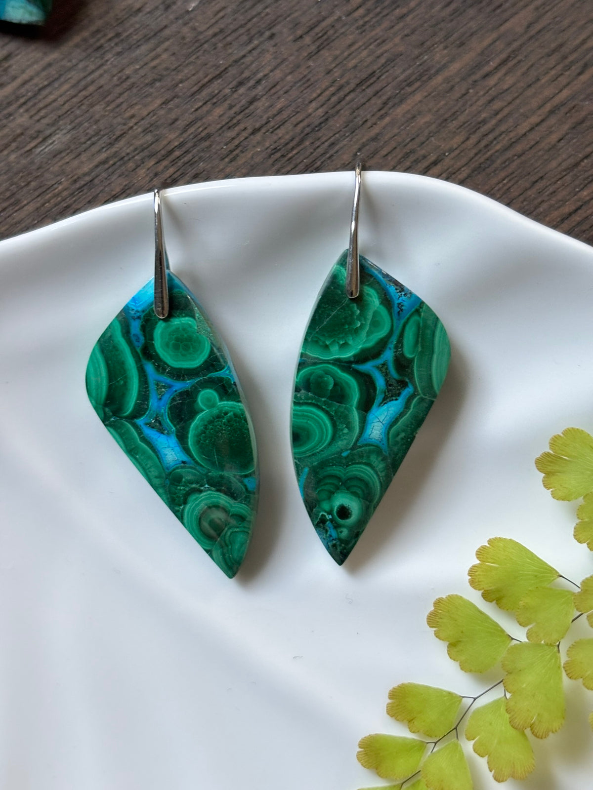 Malachite Chrysocolla Emerald Swirl Earrings