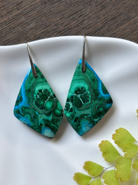 Malachite Chrysocolla Emerald Mosaic Earrings