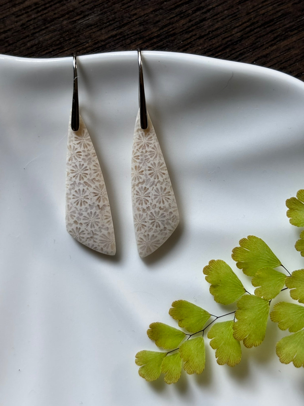 Fossilized Coral Cream Texture Earrings