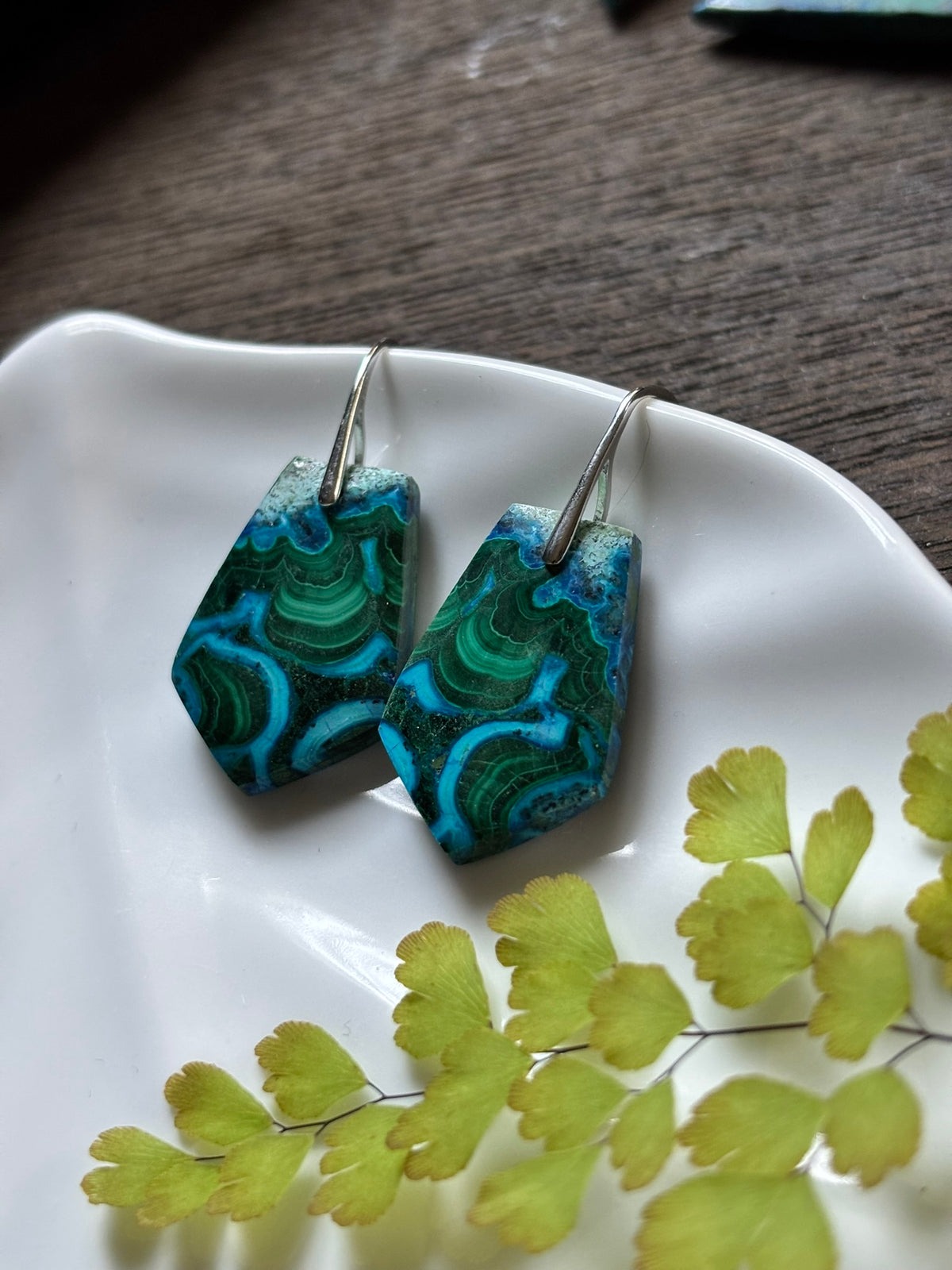 Malachite Chrysocolla Ocean Swirl Earrings alternate view 2
