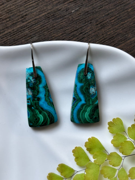 Malachite Chrysocolla Deep Teal Earrings