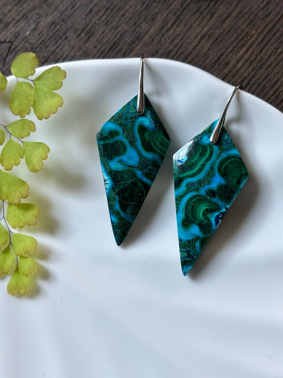 Malachite Chrysocolla Turquoise Swirl Earrings
